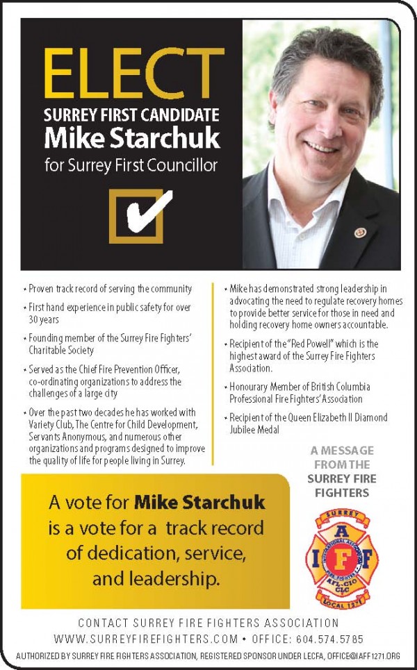 Surrey Fire Fighters Endorse MIKE STARCHUK - 3x7 - MikeStarchuk.com