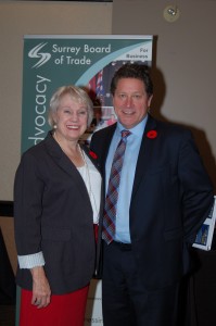Mike Starchuk & Barbara Steele - Getting set to address the audience at the Surrey Board of Trade's All Candidates Meeting, at EagleQuest Golf Course in Surrey