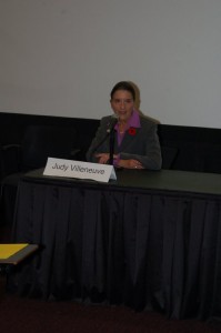 Judy Villeneuve - Surrey First Candidate - At the Downtown Surrey BIA's All Candidates Meeting, at Surrey's SFU Campus - MikeStarchuk.com