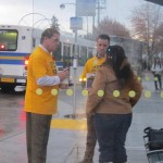 Mike Starchuk meeting and engaging Surrey Transit users at the Newton Exchange in Surrey, BC