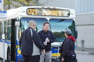 Mike Starchuk & Surrey Fire Fighters - engaging voters and talking about transit options, at the Newton Exchange in Surrey - MikeStarchuk.com