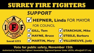Surrey Fire Fighters support Mike Starchuk and the re-election of current Surrey First City Coucillors