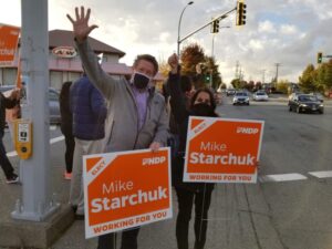Mike and fellow NDP Candidate Rachna Singh at a sign rally - MikeStarchuk.com