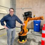 Mike Starchuk - with Ernie, the robot, at Kwantlen Polytechnic University - June 2022 - MikeStarchuk.com